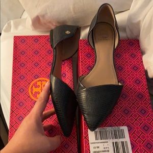Tory Burch Vic Flat Micro Tejus Print Navy Blue